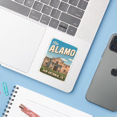Vintage Reizen De Alamo Texas Retro Graphic Sticker (Laptop met iPhone)