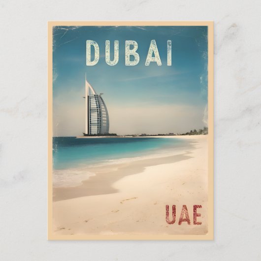 Vintage Reizen Dubai UAE Beach Retro Schilderachti Briefkaart (Voorkant)