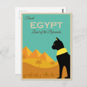 Vintage Reizen Egypte Retro Piramides Kat Briefkaart (Voorkant / Achterkant)