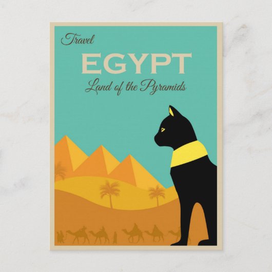 Vintage Reizen Egypte Retro Piramides Kat Briefkaart (Voorkant)