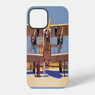 Vintage reizen en transport tweedekker vliegtuig iPhone 12 hoesje