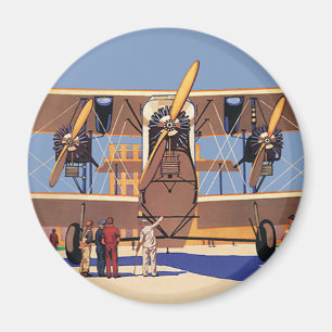 Vintage Reizen en Vervoer Tweedekker Vliegtuig Magneet