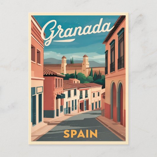 Vintage Reizen Granada Spanje Retro Graphic Briefkaart (Voorkant)