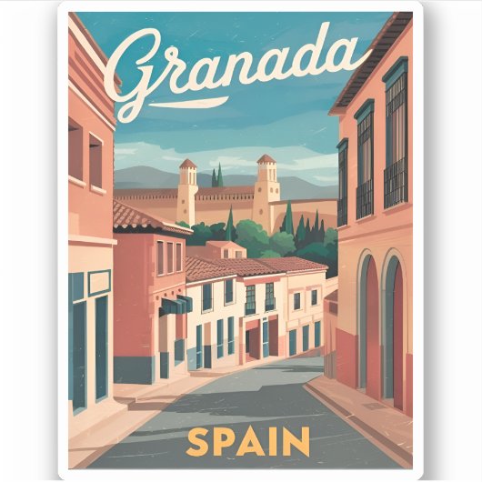 Vintage Reizen Granada Spanje Retro Graphic Sticker (Voorkant)