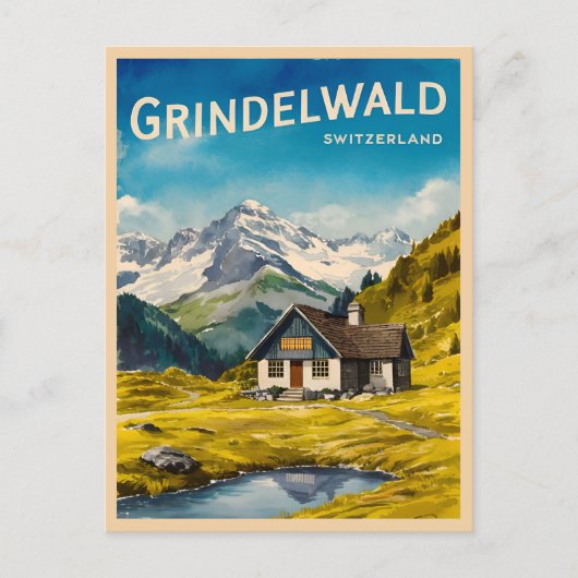 Vintage reizen Grindelwald Zwitserland Alpen Retro Briefkaart (Voorkant)