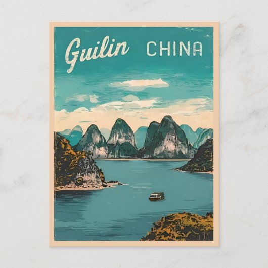 Vintage Reizen Guilin China Landschap Retro Schild Briefkaart (Voorkant)