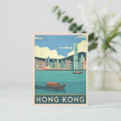 Vintage Reizen Hong Kong China Retro Cityscape Briefkaart (Staand voorkant)