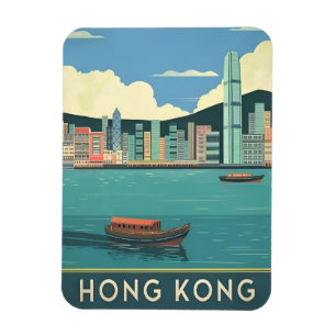Vintage Reizen Hong Kong China Retro Cityscape Magneet
