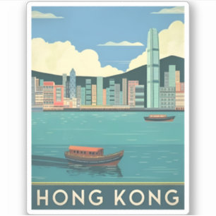 Vintage Reizen Hong Kong China Retro Cityscape Sticker