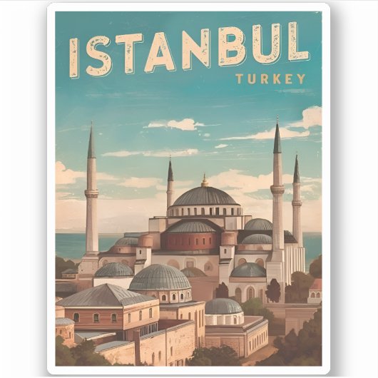 Vintage reizen Istanboel Turkije Retro Schilderach Sticker (Voorkant)