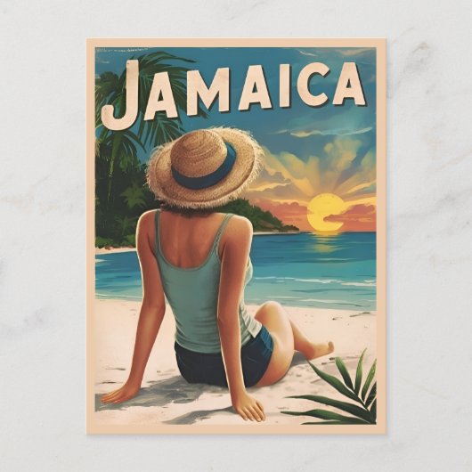 Vintage reizen Jamaica Tropical Beach Retro Schild Briefkaart (Voorkant)