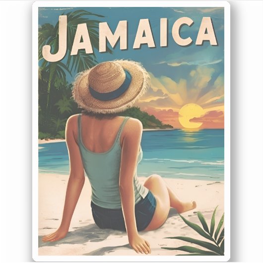 Vintage reizen Jamaica Tropical Beach Retro Schild Sticker (Voorkant)