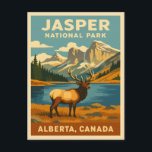 Vintage Reizen Jasper Nationaal Park Retro Graphic Briefkaart<br><div class="desc">Ontsnap naar de adembenemende wildernis van Jasper National Park met dit vintage op reizen geïnspireerde briefkaart. Met ruige bergtoppen,  serene meren en weelderige bossen,  vangt dit stuk de tijdloze schoonheid van het iconische nationale park van Canada in een retro-esthetiek die doet denken aan klassieke reisposters van weleer.</div>
