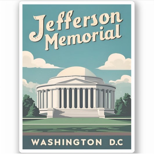Vintage Reizen Jefferson Memorial Washington DC Sticker (Voorkant)