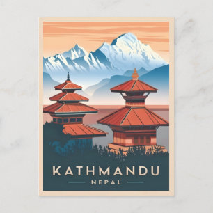 Vintage Reizen Kathmandu Nepal Tempel Retro Schild Briefkaart