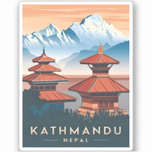 Vintage Reizen Kathmandu Nepal Tempel Retro Schild Sticker