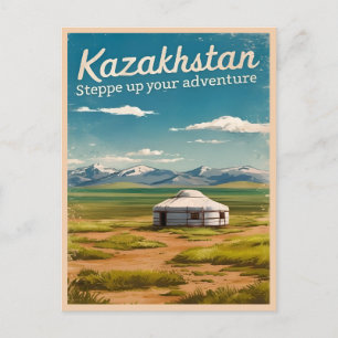 Vintage reizen Kazachstan steppe retro Schilderach Briefkaart