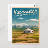 Vintage reizen Kazachstan steppe retro Schilderach Briefkaart (Voorkant / Achterkant)