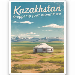 Vintage reizen Kazachstan steppe retro Schilderach Sticker