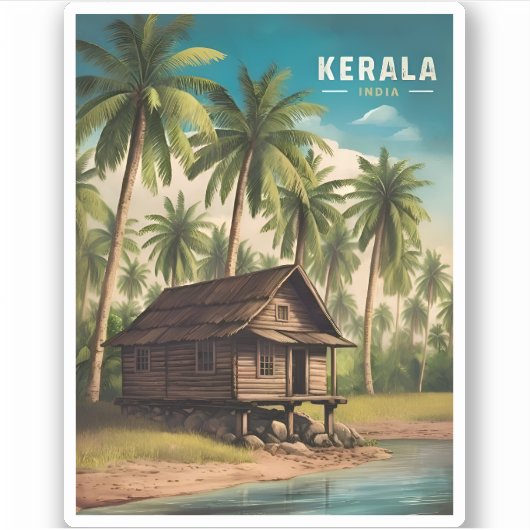 Vintage Reizen Kerala India Retro Schilderachtig Sticker (Voorkant)