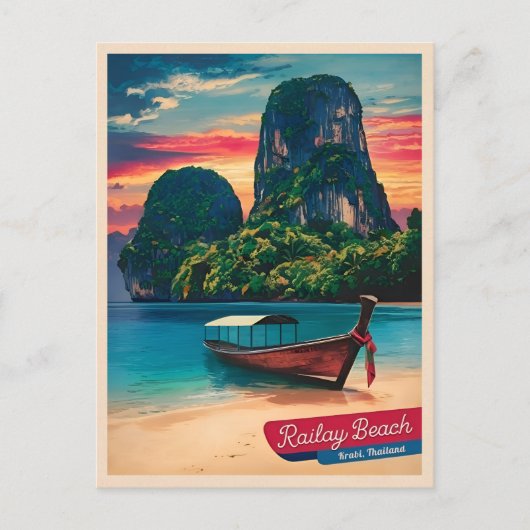 Vintage Reizen Krabi Thailand Sunset Beach Briefkaart (Voorkant)