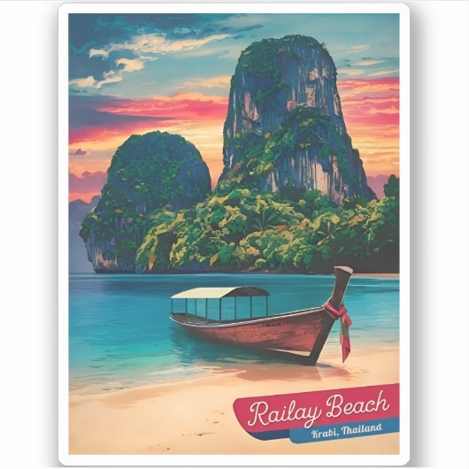 Vintage Reizen Krabi Thailand Sunset Beach Sticker (Voorkant)