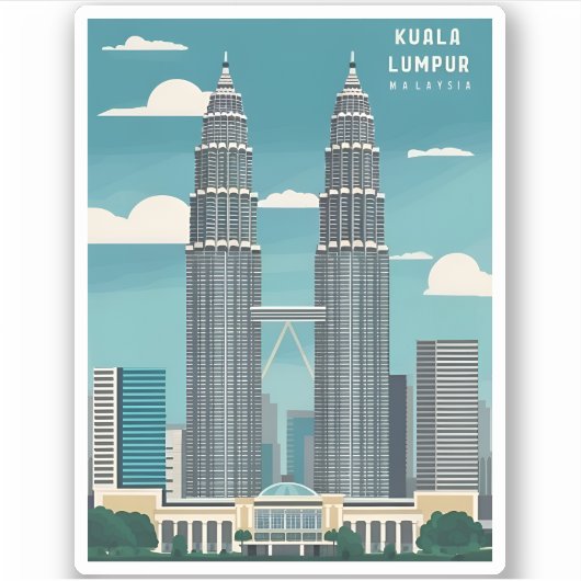 Vintage Reizen Kuala Lumpur Maleisië Retro Graphic Sticker (Voorkant)
