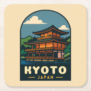 Vintage Reizen Kyoto Japan Retro Schilderachtig la Kartonnen Onderzetters