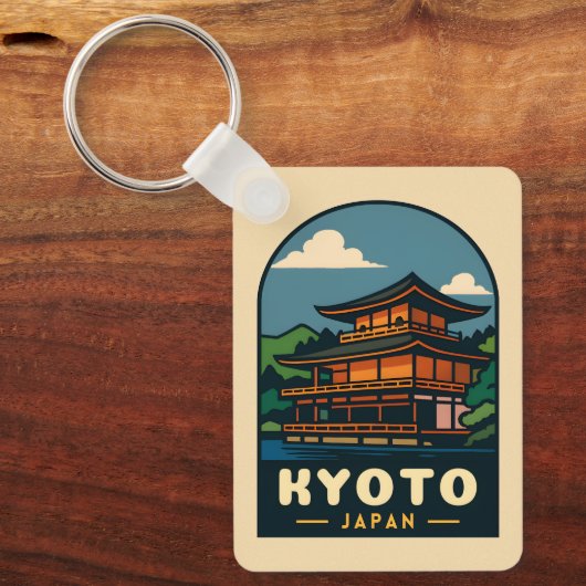 Vintage Reizen Kyoto Japan Retro Schilderachtig la Sleutelhanger (Voorkant)
