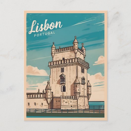 Vintage Reizen Lissabon Portugal Retro Schilderach Briefkaart (Voorkant)