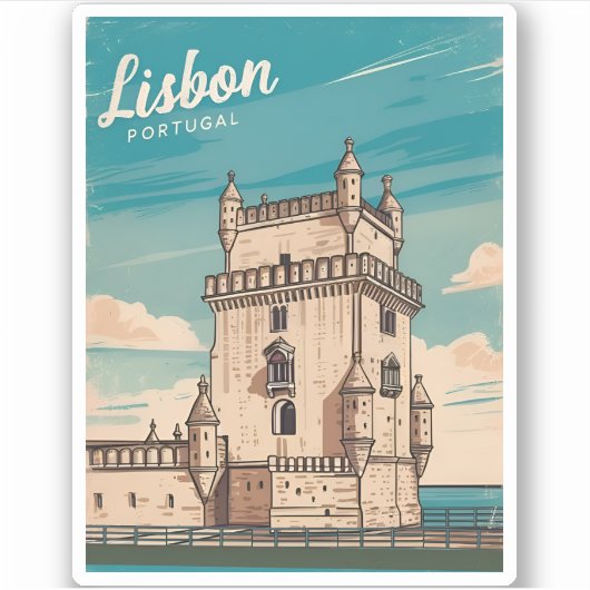 Vintage Reizen Lissabon Portugal Retro Schilderach Sticker (Voorkant)