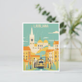Vintage reizen Ljubljana Slovenië retro waterverf Briefkaart (Staand voorkant)