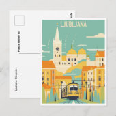 Vintage reizen Ljubljana Slovenië retro waterverf Briefkaart (Voorkant / Achterkant)