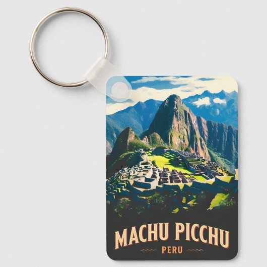 Vintage Reizen Machu Picchu Peru Retro Landschap Sleutelhanger (Voorkant)
