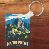 Vintage Reizen Machu Picchu Peru Retro Landschap Sleutelhanger (Achterkant)