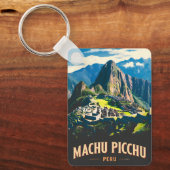 Vintage Reizen Machu Picchu Peru Retro Landschap Sleutelhanger (Voorkant)