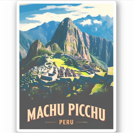 Vintage Reizen Machu Picchu Peru Retro Landschap Sticker (Voorkant)