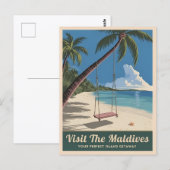 Vintage Reizen Malediven Island Seaside Schilderac Briefkaart (Voorkant / Achterkant)