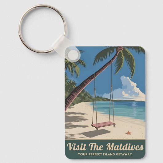 Vintage Reizen Malediven Island Seaside Schilderac Sleutelhanger (Voorkant)