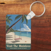 Vintage Reizen Malediven Island Seaside Schilderac Sleutelhanger (Achterkant)