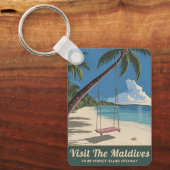 Vintage Reizen Malediven Island Seaside Schilderac Sleutelhanger (Voorkant)