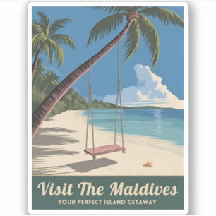 Vintage Reizen Malediven Island Seaside Schilderac Sticker
