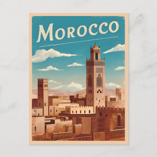 Vintage Reizen Marokko Noord-Afrika Retro Schilder Briefkaart (Voorkant)