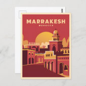 Vintage Reizen Marrakesh Marokko Retro Schilderach Briefkaart (Voorkant / Achterkant)