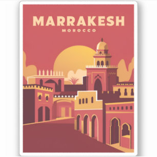 Vintage Reizen Marrakesh Marokko Retro Schilderach Sticker