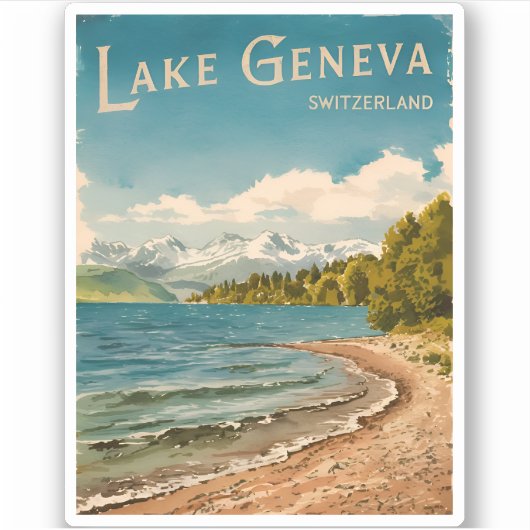 Vintage Reizen Meer van Genève Zwitserland Retro Sticker (Voorkant)