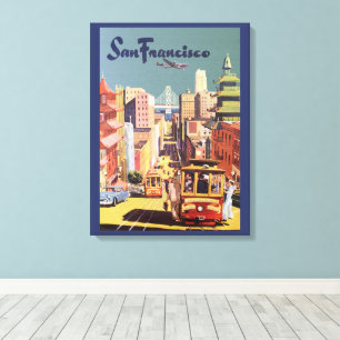 Vintage reizen met San Francisco Cable Cars Poster Canvas Afdruk