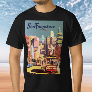 Vintage reizen met San Francisco kabeltrammetjes p T-shirt