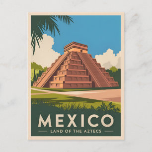 Vintage Reizen Mexico Azteekse Piramide Retro Grap Briefkaart