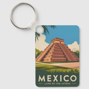 Vintage Reizen Mexico Azteekse Piramide Retro Grap Sleutelhanger